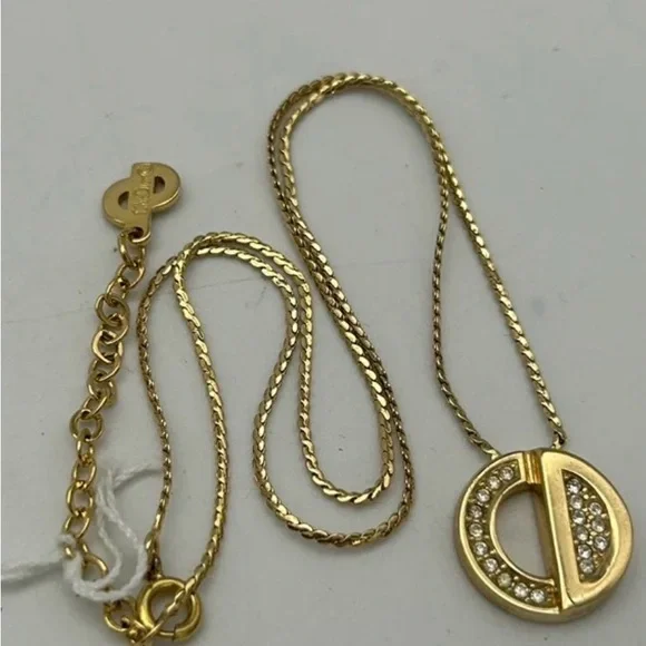 Vintage Dior Gold-overlay Crystal 'CD' Circle Pendant Necklace - Picture 2 of 7